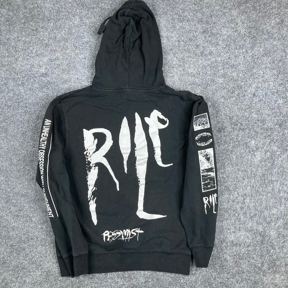 Rile Hoodie Mens S Black Graphic Pullover Streetwear Goth Punk Pessimist Art